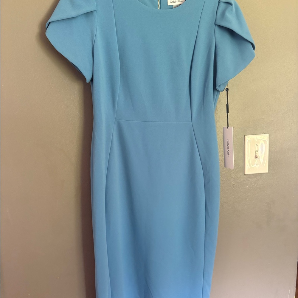 Calvin Klein Light Blue Midi Sheath Dress